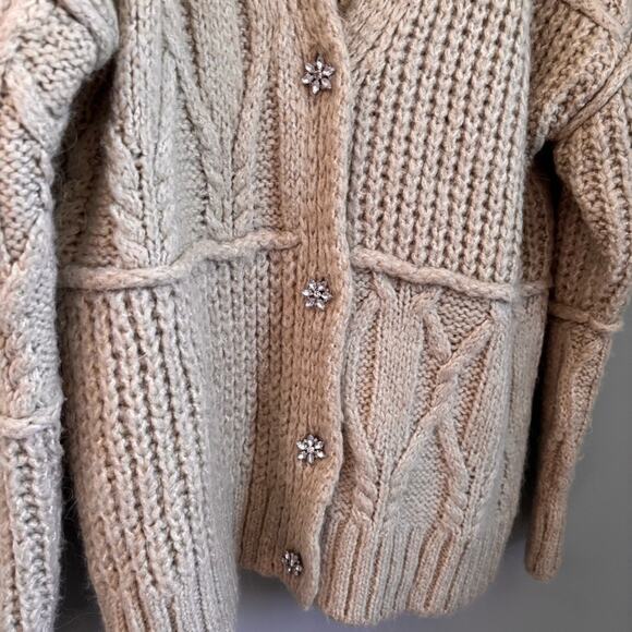 Chunky Knit Cardigan Sweater with Flower Rhinestone Buttons - Picture 3 of 6